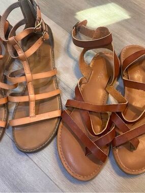 Women's Leather Strappy Sandals in Tan and Brown